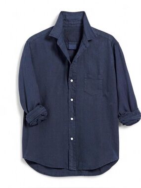 Frank & Eileen Relaxed Button Up Linen Shirt Medium Oversized Navy
